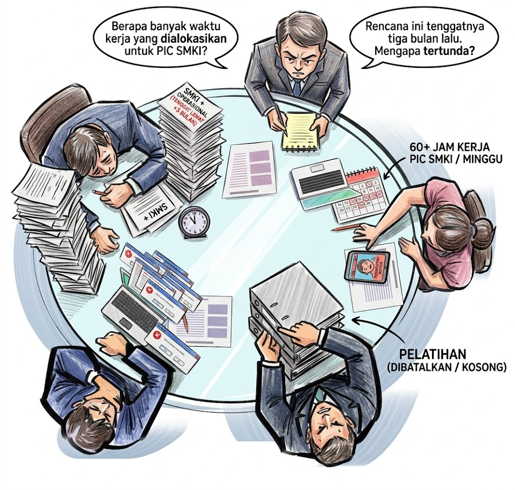 Ilustrasi sketsa audit — yang dicari auditor pada Klausa 5.1 Kepemimpinan